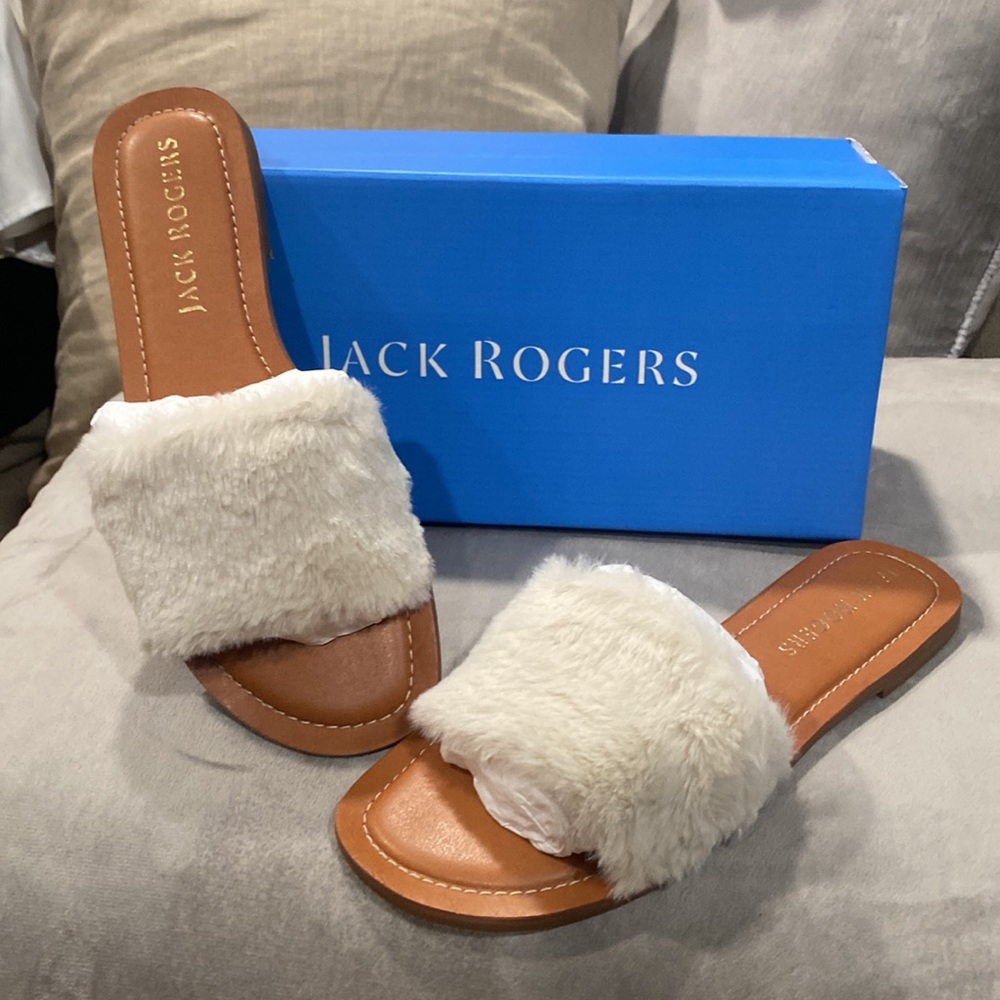 Jack Rogers NWT Faux Fur Sabrina Slide Size 9 Color 271-Natural